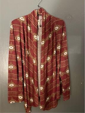 MOA USA Women's Bohemian Red and Cream Coatigan Cardigan - New with Tags